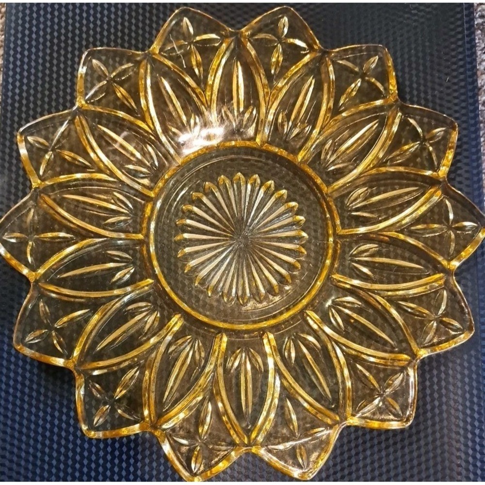 Vintage Federal Amber Depression Sunflower Glass Dish